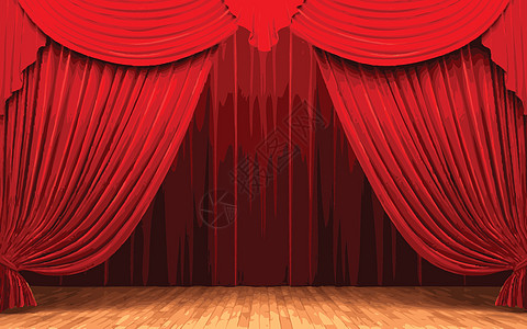 红天鹅绒幕帘打开场景手势艺术播音员布料观众红色行动歌词展示气氛图片