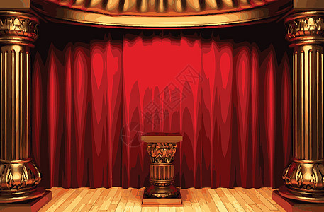 红色天鹅绒幕幕台播音员布料场景窗帘手势展示礼堂气氛观众艺术背景图片