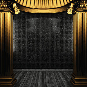 矢量铜柱和瓷砖墙光泽度建筑学曲线建筑金子奢华柱子青铜墙纸房间图片