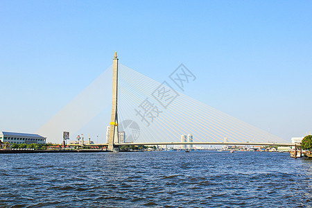 曼谷Chao Praya河上拉马八八桥 泰国天空地标建筑学基础设施电缆城市旅行建筑图片