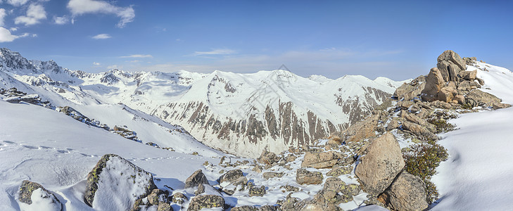 土耳其Kackar山脉全景蓝色晴天风景场景美丽火鸡顶峰远足山顶图片