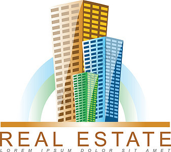 房地产机构徽标刮刀住宅建筑学城市经纪人建筑商业蓝色标识棕色图片