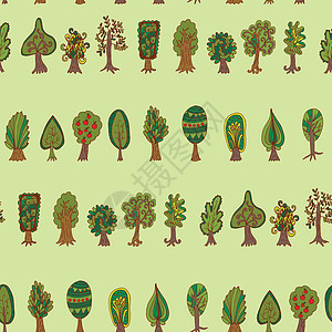 无缝手工拖式手绘方式 带有涂面林树花园收藏涂鸦森林艺术松树插图桦木树干叶子图片