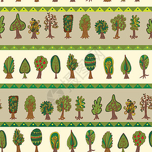 无缝手工拖式手绘方式 带有涂面林树森林树干涂鸦季节松树桦木收藏叶子橡木艺术图片