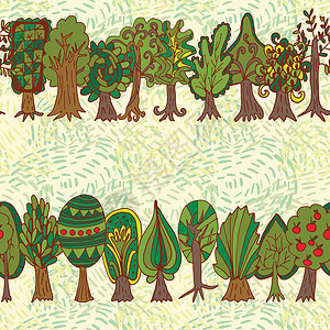 无缝手工拖式手绘方式 带有涂面林树盆栽松树叶子艺术树干插图花园森林涂鸦木头图片