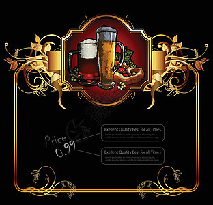 含有啤酒元素的圆形板小吃卷曲饮料价格啤酒厂插图商业酒杯标签横幅图片