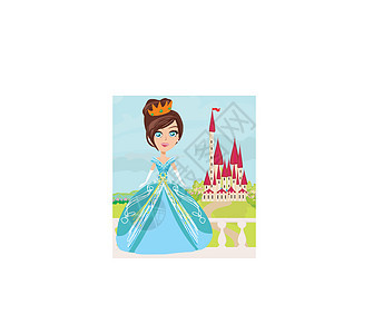 可爱的小公主和美丽的城堡的插图图片