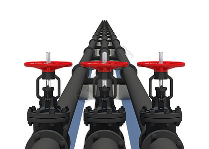 三个黑色管道 装有阀门控制汽油工业螺栓石油工程金属管子图片