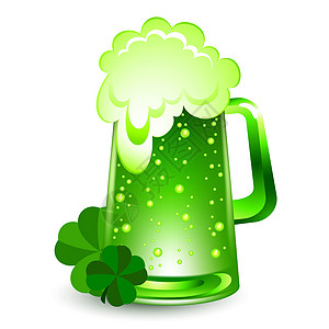帕特里克日酒吧啤酒运气问候语插图液体气泡庆典玻璃叶子图片
