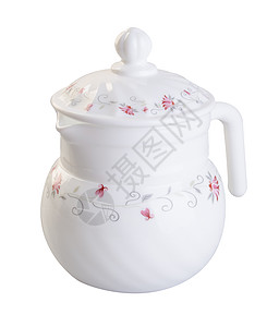 茶壶 背景上的茶壶 背景上的茶壶绿色厨具陶器宏观陶瓷餐具白色红色制品图片