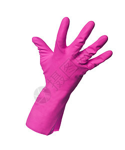 在白色背景上分离的粉色保护手套图片