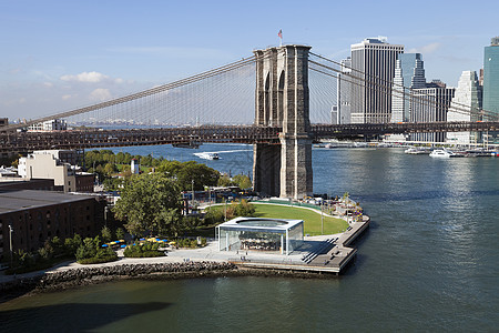 纽约下城布鲁克林大桥和布鲁克林公园反射景观城市地标建筑学全景摩天大楼天空港口码头图片