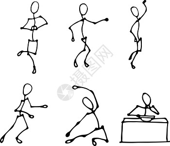 粘棒人类数字集活动电脑运动身体上行跑步快乐行动黑色绘画图片