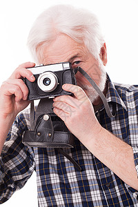 配备反老化照相机的老年摄影师照片胡须灰色祖父胡子白色相机头发男人男性图片