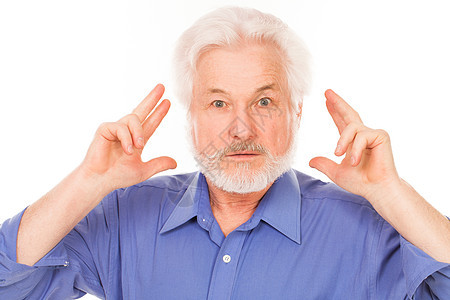 英俊的老人有个想法胡须灰色手指男人白色胡子祖父老年男性头发图片