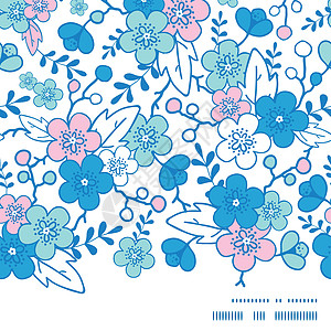 横向框架无缝P级水平矢量蓝色和粉红色基莫诺花朵图片