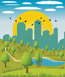市公园爬坡城市插图天空摩天大楼建筑物市中心太阳卡通片季节图片