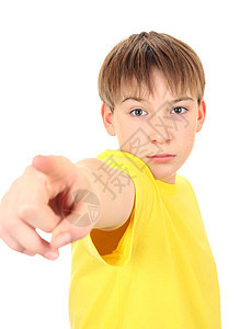 绑架指针手势男性男生孩子青年站立手指展示青春期衬衫图片