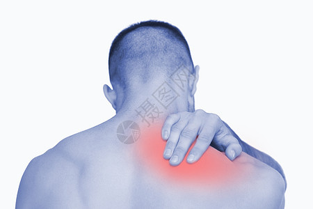 看见无衣男子颈部疼痛的近视脖子红色背痛按摩身体膀子男性男人压力肩膀图片
