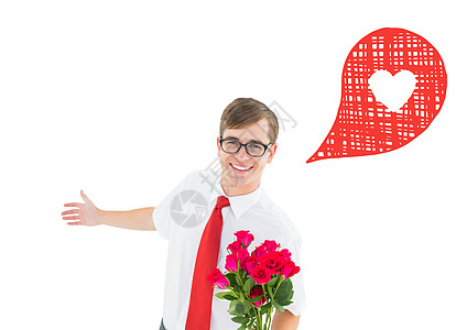 浪漫嬉戏时装的复合形象极客粉色领带眼镜男性情人男人玫瑰话框图片