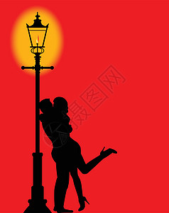 在灯柱下亲吻艺术品恋人灯光浸泡红色浪漫艺术拥抱女士青年图片