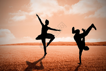 凉爽休息舞女的复合图像舞蹈蓝色计算机演员灵活性锻炼霹雳舞运动绘图天空图片