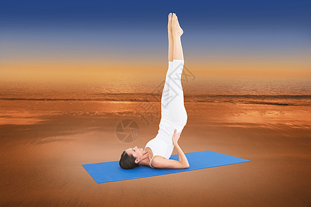 健身工作室身体伸展的合体女性综合形象闲暇沙漠地面计算机绘图橙子瑜伽健身房俱乐部训练图片