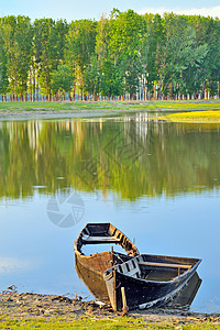 Danube河的传统船图片