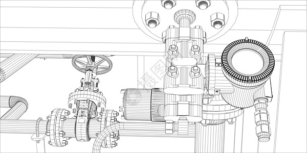 白色背景的有线框架工业设备资源燃料管道工厂压力活力配件汽油化学品管子图片