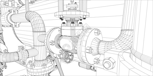 白色背景的有线框架工业设备技术化学品配件植物力量资源活力阀门插图工厂图片
