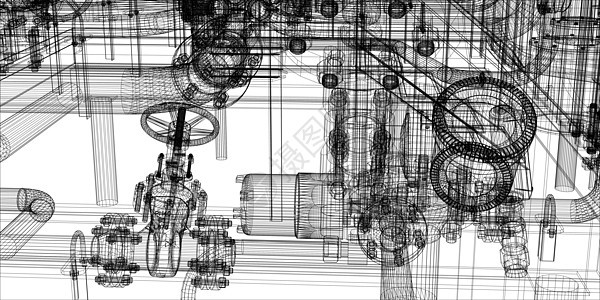 白色背景的有线框架工业设备配件植物管道技术活力工厂资源汽油阀门黑色图片