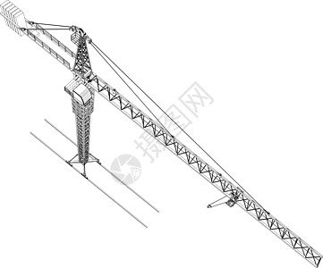 塔台建筑起重机 3d的矢量成像草图绘画机器工业金属工程白色插图机械工具图片