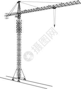 塔台建筑起重机 3d的矢量成像机器绘画白色工业工具插图建筑学机械工程框架图片