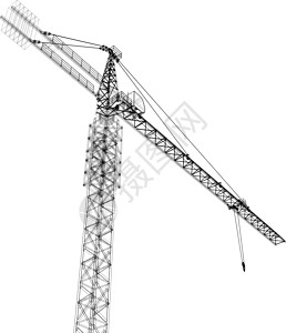 塔台建筑起重机 3d的矢量成像框架草图工具金属裁剪工业插图白色机械机器图片
