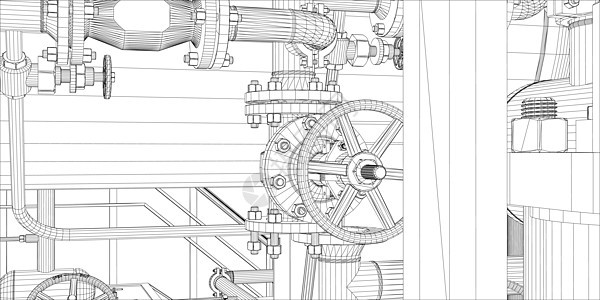 白色背景的有线框架工业设备配件资源工厂管道植物技术压力阀门黑色活力图片