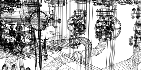 白色背景的有线框架工业设备化学品汽油力量设施气体管道配件燃料阀门黑色图片