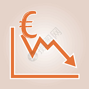带有欧元符号的递减图表红色投资统计销售量库存交换数据兴趣金融风险图片