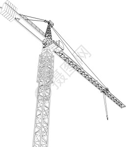 塔台建筑起重机 3d的矢量成像工程机器绘画白色工业工具框架金属黑色插图图片