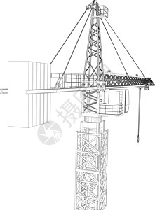 塔台建筑起重机 3d的矢量成像框架绘画黑色工具工程插图金属白色机械草图图片