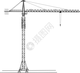 塔台建筑起重机 3d的矢量成像黑色金属机械机器工程草图插图建筑学工具白色图片