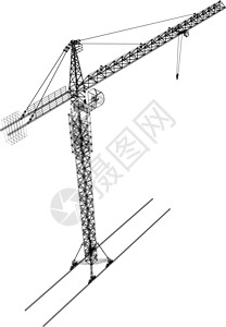 塔台建筑起重机 3d的矢量成像工业插图工程机器白色框架建筑学黑色草图绘画图片