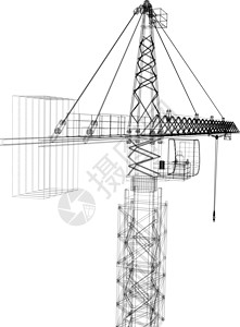 塔台建筑起重机 3d的矢量成像框架工业白色金属机械草图插图裁剪工程绘画图片