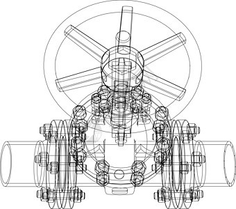 工业阀门  3 的矢量渲染黑色白色插图框架工程草图工厂绘画技术旋转图片