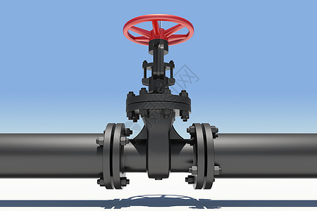 黑色工业阀门和有影子的管道图片