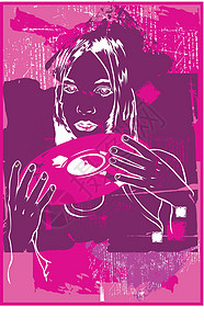 DJ 女孩女性圆形光盘舞蹈女士俱乐部磁盘技术留声机记录背景图片