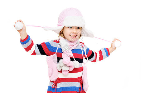 快乐的冬天女孩快乐毛皮围巾孩子面孔童年手套喜悦婴儿帽子图片