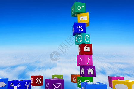 App 立方体复合图像计算机高度多云天空蓝色计算技术电脑环境阳光图片