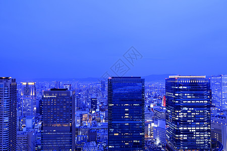 大阪夜景城市建筑物蓝色天空办公室天际地标全景建筑学景观图片