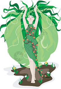 春季春天补丁头发绿色女孩花朵裙子背景图片