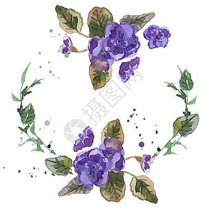 紫花花水彩色插图织物墙纸卡片纺织品情调花园异国植物紫色花瓣图片